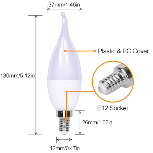 AYOGU 6-Pack LED Flame Light Bulb, 3 Mode E12 Edison Bulb, 1.2W Warm White, for Chandelier, Halloween Decorations, Christmas, Outdoor, Indoor