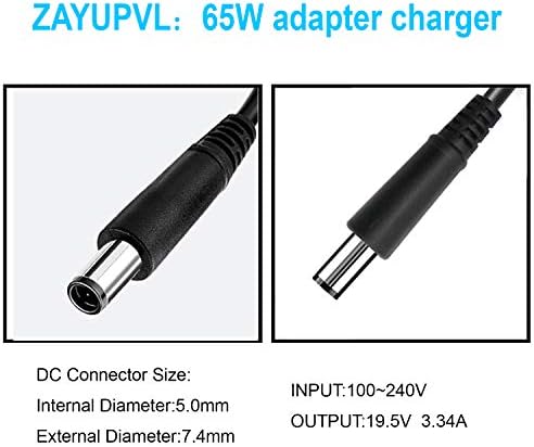 ZAYUPVL 65W 7.4mm Tip Replacement AC Adapter for Dell Latitude 3190 7470 5580 7280 LA65NS2-01 E5570 E7450 E6430 E6410 E6440 E7440 E7470 E5440 E5470 E7240 Laptop Power Supply Cord KT60W200225B3