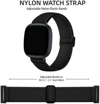 Adorve Compatible with Fitbit Versa 3 Bands/Fitbit Versa 4 Band/Fitbit Sense Bands for Men Women, Adjustable Stretchy Solo Loop Elastic Nylon Sport Strap for Smart Watch Replacement