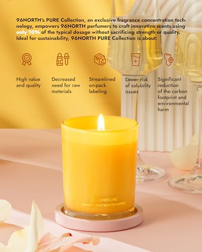96NORTH | Pure Champagne Candle | 100% Natural Soy Wax | Jar Candle | Natural Fragrance Technology | Non Toxic | Up to 35 Hours Burning Time | Aromatherapy Gift for Men and Women
