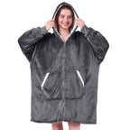 JOYWOO Wearable Blanket Hoodie, Birthday Christmas Gifts for Women Men Mom, Oversized Hooded Blanket for Adult, Cozy Fuzzy Sherpa Sweatshirt Blanket with Giant Pocket Zipper and Winter Gifts, Grey
