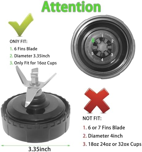 Ninja Blender Replacement Parts Compatible with BL770 BL660 BL663 BL663CO BL665Q BL740, 2 Pack Single Serve Ninja Blender 16oz Cups with Sip & Seal Lids &6 Fins Ninja Blender Blade Assembly