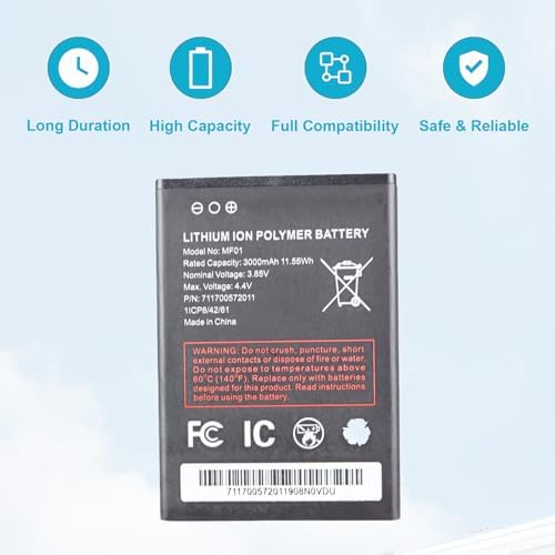 MF01 Lithium ion Battery - Replacement Battery for MF01 for AT&T Turbo Hotspot 2 (CT2MH507) High Capacity Lithium ion Battery 3000mAh