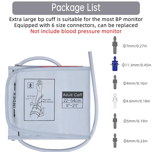 Alcarefam Extra Large Blood Pressure Cuff, 9”-21” (22-54CM) XL Cuff Compatible with Omron BP Monitor, Replacement X-Large Cuff for Adult Big ARM, 6 Connectors