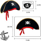 D-Fokes 2 Pieces Pirate Hat Skull Print Pirate Captain Costume Cap - Pirate Accessories Funny Party Hat for Caribbean Fancy Dress with Eye Patch