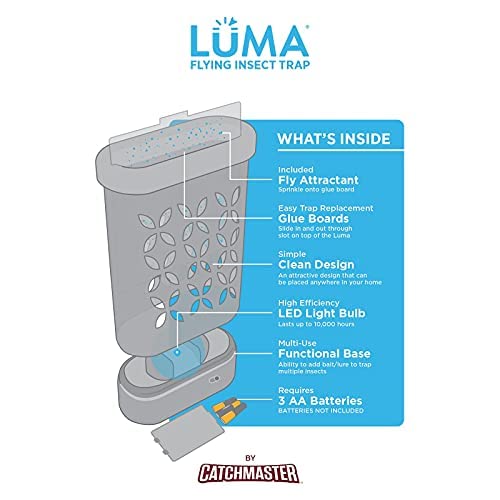Catchmaster Luma Flying Insect Trap 1-Pack, Fruit Fly Traps for Indoors & Outdoors, Protect House Plants from Gnats, Mosquito Trap & Bug Catcher, Pet Safe, Pest Control for Home, Kitchen, Camping, RV