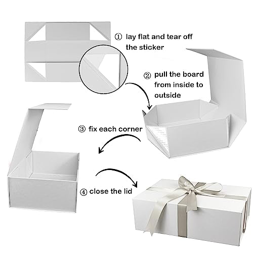 YINUOYOUJIA Large Gift Box with Lid,14"x9"x4.5" Magnetic Gift Box with Ribbon,Cards and Envelopes for Presents,Great for Wedding,Birthdays,Crafting,Gift Packaging (white)