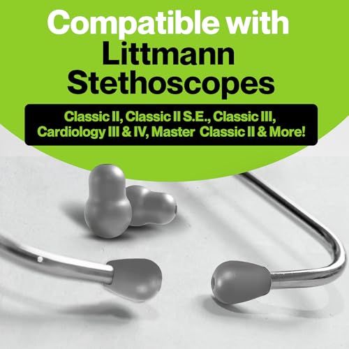 Durabasics Stethoscope Ear Tips Replacement for Littmann Stethoscopes Parts - Compatible with Littmann Ear Tips, Ear Pieces, Replacement Parts for Classic III, Cardiology 3, 4, & IV - Grey