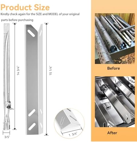 Heat Plate and Burner Kit for Cuisinart GAS2456AS,GAS2556AS,GAS1456ASO,GAS1456BSO,GAS9456AS, GAS9556AS, GAS2420AS，Stainless Steel Grill Replacement Parts for Cuisinart 5 Burner Gas Grill