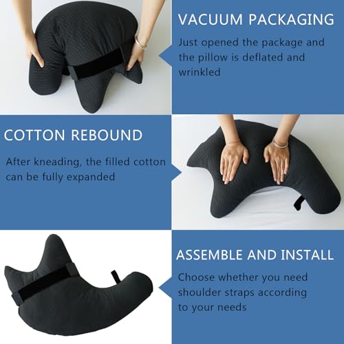 Shoulder Surgery Pillow, Shoulder Pillow for Shoulder Pain, Rotator Cuff Pillow, Arm Pillows for Adults After Surgery, Side Sleeper Pillow for Neck and Shoulder Pain Relief (black with strap)