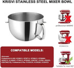 6 QT Stainless Steel Mixer Bowl for KitchenAid Stand Mixers,Strong and Durable Replacement Bowl for KitchenAid with Handle,Dishwasher Safe