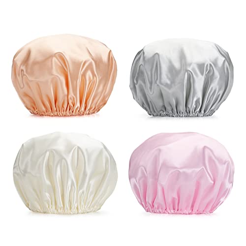 AmazerBath 4-Pack Shower Caps for Women, Double Waterproof Layers Bathing Shower Hat Hair Protection EVA Shower Caps Reusable, Medium Size