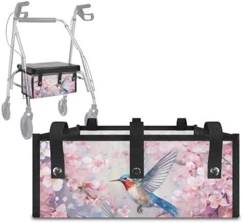 LedBack Mobility Scooter Accessories for 3 Pcs, Durable Rollator Walker Seat and Backrest Covers Cherry Blossom Hummingbirds Under Seat Rollator Walker Bag for Seniors
