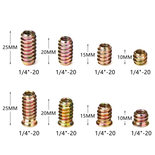 200 Pcs 1/4 "- 20 Wood Bolt Inserts Metal Nut Inserts - Hex Socket Drive Metric Bolt Assortment, Threaded Screws Fastener Connector for Furniture Replacement Parts (1/4"-20 Mixed Set)