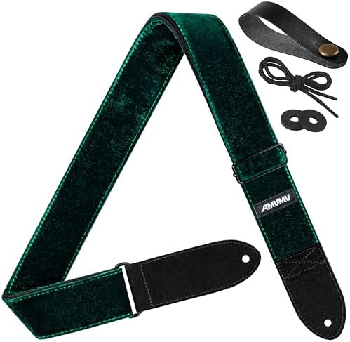 Amumu Flocked Velvet Guitar Strap - Guitar Accessories - Fits Acoustic Guitar Strap, Bass strap, Electric Guitar Strap, Green