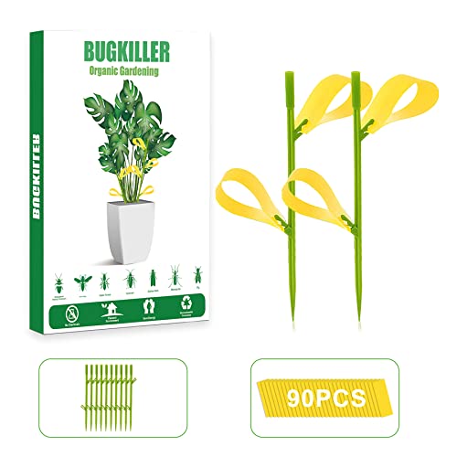 90PCS Yellow Sticky Traps for Indoors/Outdoor Gnat Traps for Plants Fungus Gnats Sticky Traps for Whiteflies Mosquitoes Fruitflies Thrips Aphids. Stake Holders Included Dual-Sided