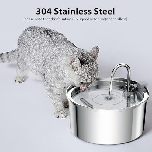 Tomxcute Cat Water Fountain, 3.2L/108oz Automatic Stainless Steel Pet Fountain Dog Water Dispenser, Ultra-Quiet Pump and 3 Replacement Filters & for Cats, Dogs, Multiple Pets