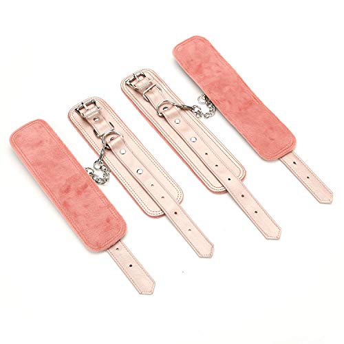 Adjustable Pilates Expandable Spreader Bar Set with 4 Adjustable Fur Straps Sports Aid Training Fitness Gear(Black+Pink Kit)
