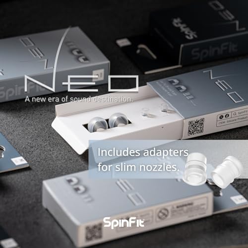 SpinFit NEO for IEM - M - Silicone Patented Eartips for Replacement, Secure Fit and Supreme Comfort, Reduce Allergic Reaction, One Set Fits Normal and Thin Nozzles (1 Pair)(with Inserts)