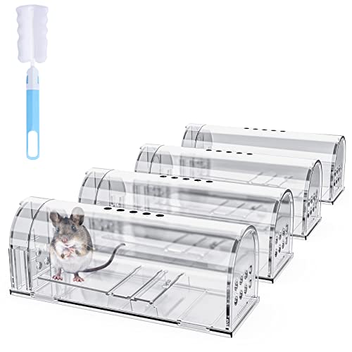 4 Pcs Humane Mouse Traps No Kill, Live Mouse Traps Indoor for Home, Reusable Mice Small Rat Trap Catcher for House & Outdoors