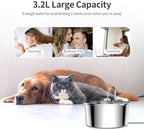 Tomxcute Cat Water Fountain, 3.2L/108oz Automatic Stainless Steel Pet Fountain Dog Water Dispenser, Ultra-Quiet Pump and 3 Replacement Filters & for Cats, Dogs, Multiple Pets