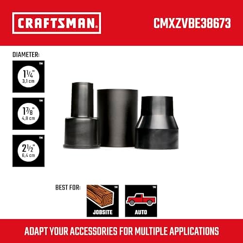 CRAFTSMAN CMXZVBE38673 Adapter Wet Dry Vac Attachment Kit, Industrial-Grade Vac Accessories that Connects 2-1/2 inch Hoses to 1-7/8 in. Parts, 1-7/8 inch Hoses to 1-1/4 in. Parts