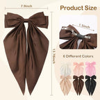 6Pcs Hair Bows for Women, Big Bow Hair Clips for Girls, Silky Satin Hair Bows Oversized Long Tail, Neutral Pink Hair Ribbon, Cute Bow Clips for Women, Metal Clips Hair Accessories Gifts