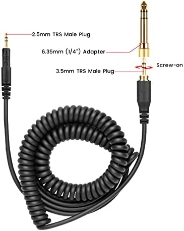 weishan ATH-M50x Cable Coiled Aux Cord Replacement for Audio Technica M40x M70x Wired Headphones, 2.5mm to 3.5mm(1/8") Extension Wire with 6.35mm(1/4") Adapter, 14ft
