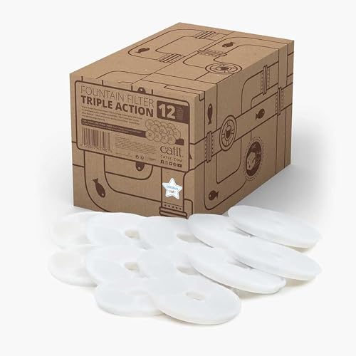 Catit Triple Action Replacement Original Water Fountain Filters, 12 Pack – Official Replacement Filters for Catit Cat Drinking Water Fountains