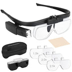 Lighted Headband Magnifier, Rechargeable Head Mount Magnifying Glasses with Storage Case, Hands-Free Illuminated Loupe with 3 Lenses Double Slot for Watch Repair Reading Sewing Jewelry Craft Hobby