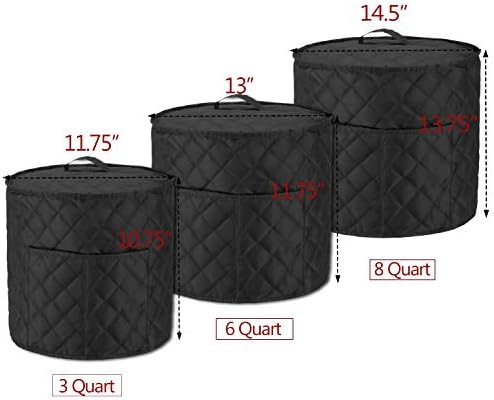 LUXJA Dust Cover Compatible with 6 Quart Instant Pot, Cloth Cover with Pockets Fits Instant Pot (6 Quart) and Extra Accessories, Black Quilted Fabric (Medium)