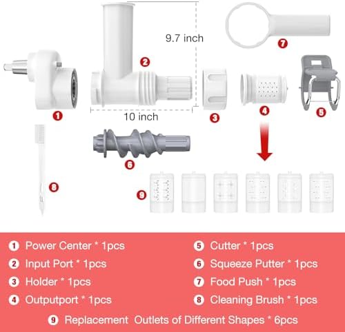 6-in-1 Pasta Maker Attachment for KitchenAid Stand Mixers with 6 Different Shapes Pasta Outlet and Cleaning Brush, Durable Electric Pasta Press Attachments for Kitchen Aid Accessories, Dishwasher Safe