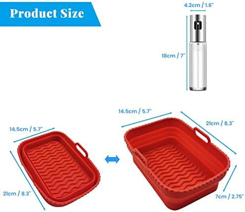 Daily Treasures 2 Pack Foldable Air Fryer Liners for Ninja Air Fryer Dual with 1Pack Oil Sprayer Dispenser, Ninja Air Fryer Accessories Reusable Air Fryer Silicone Liner for Ninja Dual Air Fryer(Red)