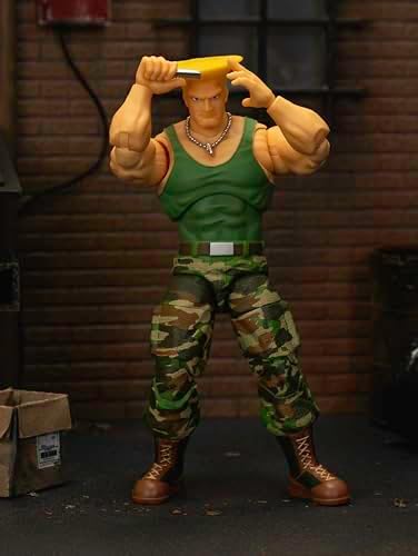 Jada Toys Street Fighter II Guile Action Figure 1:12 Scale, 6" Tall, Interchangeable Heads, Hands & Accessories