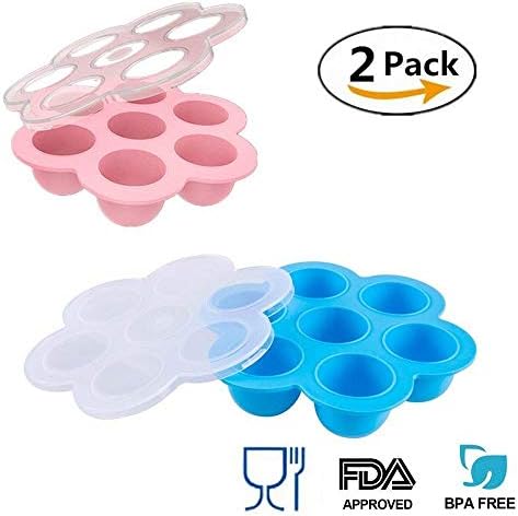2 Pack Silicone Egg Bites Mold Accessories-Fits Instant Pot 5,6,8 qt Pressure Cooker Baby Food Freezer Tray with Lid, Pink/blue