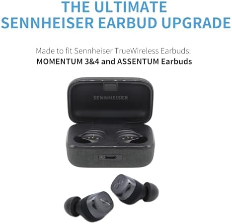 Comply TrueGrip | Premium Memory Foam Replacement Earbud Tips for Sennheiser Momentum 3, 4, ACCENTUM | Enhanced Comfort, Secure Fit, Superior Noise Isolation, Cleaning Tool | Black (S/M/L) (3 Pairs)
