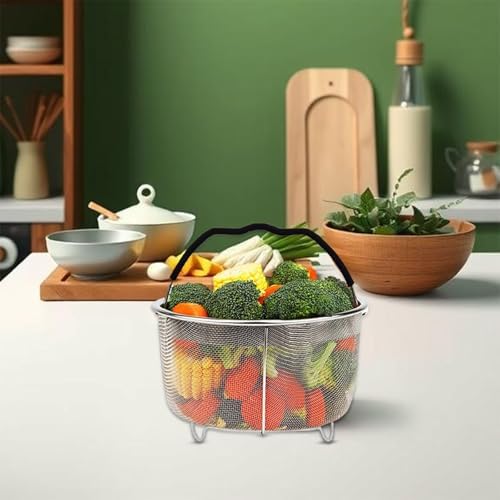 Instant Pot Steamer Basket, Stainless Steel Steamer Basket Mesh Strainer for 6 Qt Instant Pot Pressure Cookers Accessories with Handle (Black)