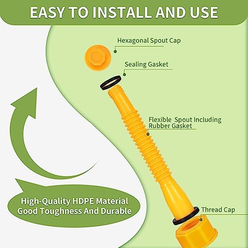 Gas Can Spout Replacement, Anti-Spill Gas Can Nozzle Replacement, 2-Kit Gas Can Spouts No Leaky, Upgraded Replacement Gas Can Spout with Flexible Nozzle, Gas Can Vent, Fit for Most 1/2/5/10 Gal Can