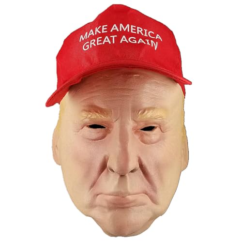RIRIYEYE Halloween Masks for Adult, Donald Trump Mask with Hat, Donald Trump Costume Dress Up Props for Cosplay Party, Premium Latex Full Face Mask for Men Women