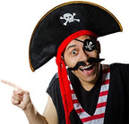 D-Fokes 2 Pieces Pirate Hat Skull Print Pirate Captain Costume Cap - Pirate Accessories Funny Party Hat for Caribbean Fancy Dress with Eye Patch
