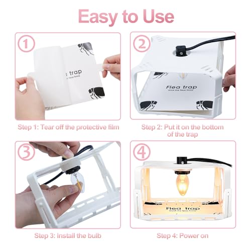 Flea Traps for Inside Your Home with Light 2 Packs, Flea Light Trap for Indoor Bed Bug, Insect Killer Pest Control Sticky Natural Trapper