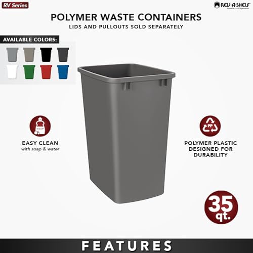 Rev-A-Shelf Polymer Replacement 35 Quart Trash Bin Recycle Waste Garbage Container for Kitchen Cabinet Pullouts, Blue, 2 Pack, RV-35-22-2