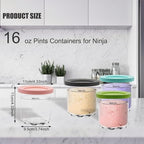 4 Pack Containers Extra Replacement for Ninja Ice Cream Pints and Lids, 16oz Creamy Cups Compatible with NC299 NC300 NC301 Ice Cream Maker(Blue&Pink)