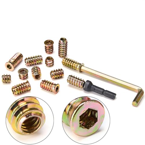 200 Pcs 1/4 "- 20 Wood Bolt Inserts Metal Nut Inserts - Hex Socket Drive Metric Bolt Assortment, Threaded Screws Fastener Connector for Furniture Replacement Parts (1/4"-20 Mixed Set)