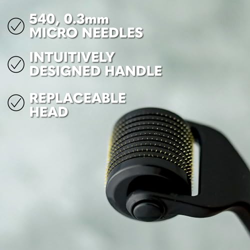 The Beard Club Beard Roller with Cleansing Spray & Replacement Head - 0.3mm Titanium Coated Needles, 3 Count