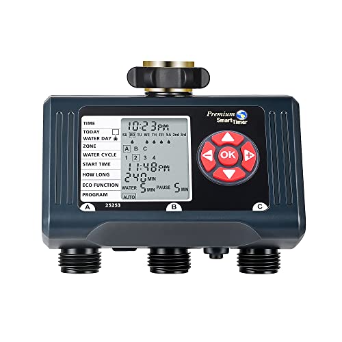 DEWENWILS Sprinkler Timer 3 Zone, Water Hose Garden Irrigation Timer with 4 Programmable Procedure and Low Battery Warning, Repeat Watering over Period, Faucet Controller with Rain Delay Mode for Lawn