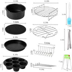 Air Fryer Accessories Set Fit for Gowise Gourmia Cozyna Ninja,Fit All 2.3qt-3.2qt Air Fryer,Kits with Skewers Silicone Mat,Pizza Pan,Cake Barrel,Non-Stick,Dishwasher Safe,Universal,6 Inch 10pcs,Black