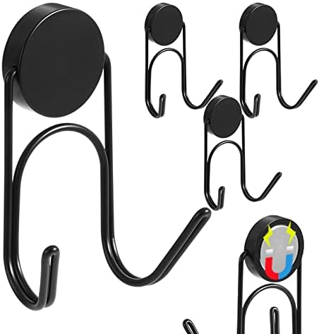 Magnetic Hooks 304 Stainless Steel Hooks Heavy Duty Magnets Hanging Hooks for Refrigerator Grill Toolbox Cabins Outdoor,Cruise Essentials Camper Accessories,4pack(Black,1.3in-2-)
