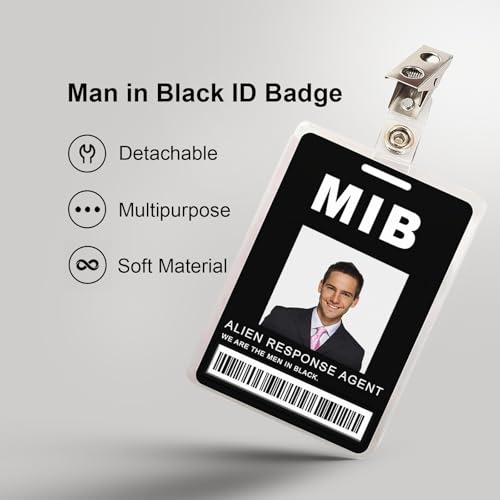 Man in Black ID Badge Prop Costume, Man in Black ID Badge Holder with Lanyard, Decorative Cosplay Spy Decorations Secret Agent ID Card Holder, Christmas,Halloween Costumes ID Badge Props,Black, 1 Pack