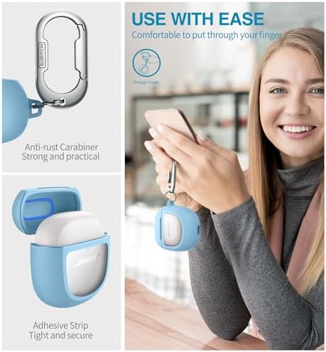 SURITCH Protective Case for Bose QuietComfort Earbuds II 2022 / QuietComfort Ultra 2023, Shockproof Case Cover for Bose QC ii 2 Charging Case Accessories with Carabiner, Blue